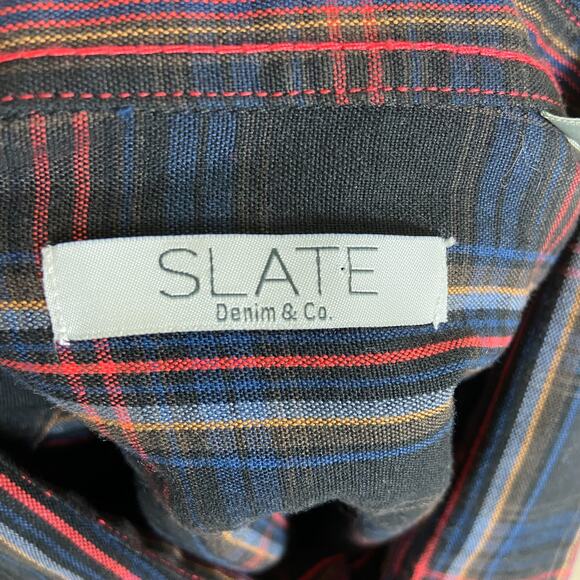 Slate Denim Co Plaid Dylan Shirt Size XL Button Down Black Red Multi Cotton - Picture 7 of 8